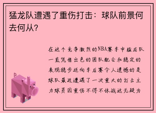 猛龙队遭遇了重伤打击：球队前景何去何从？